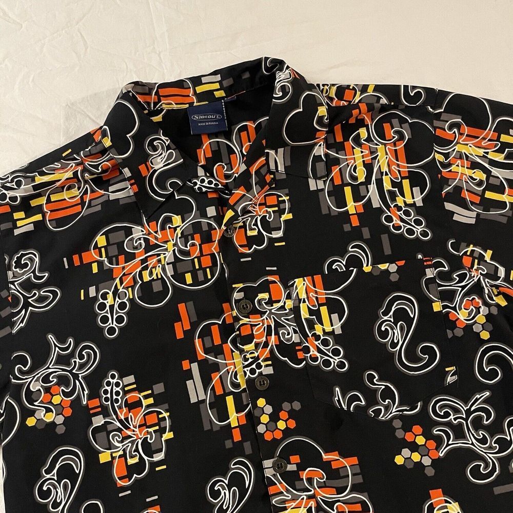 Sideout Mens Floral Button Up Shirt Size M Yellow Blue Rare Made in Russia